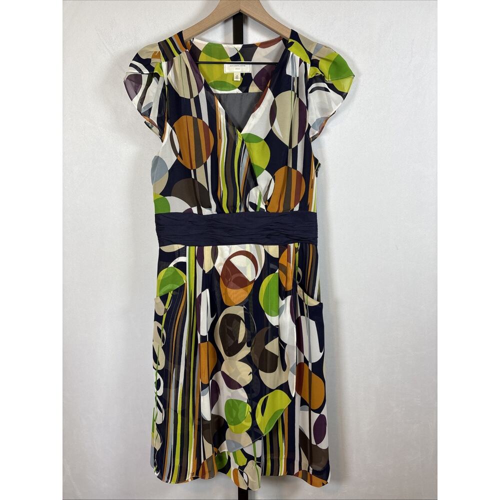 Moulinette Soeurs Faux Wrap Dress Size 4 Colorful Retro 70s Pop Art Pockets